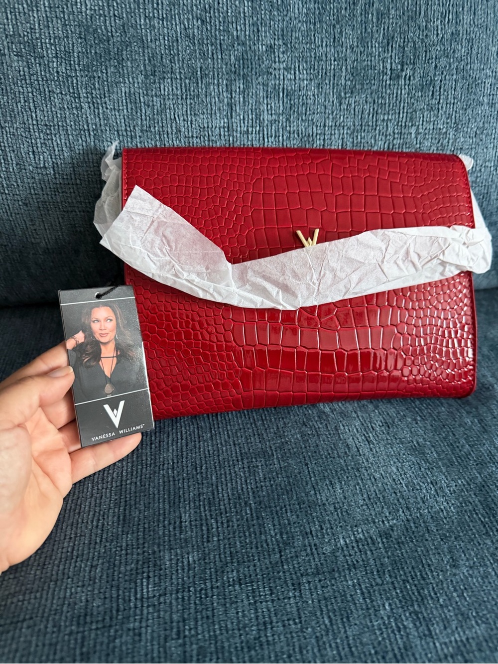 Vanessa Williams Red Croc-Embossed Wristlet Clutch